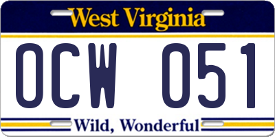 WV license plate OCW051