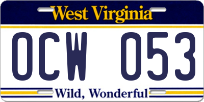 WV license plate OCW053