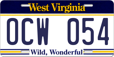 WV license plate OCW054