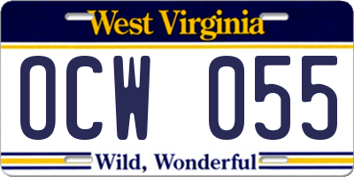 WV license plate OCW055