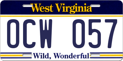 WV license plate OCW057