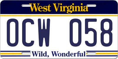 WV license plate OCW058