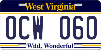 WV license plate OCW060