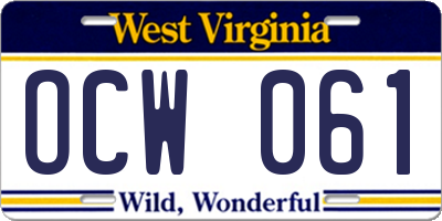 WV license plate OCW061