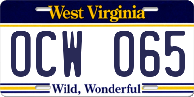 WV license plate OCW065