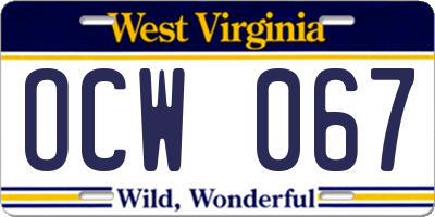 WV license plate OCW067