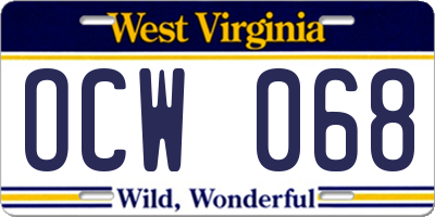 WV license plate OCW068