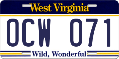 WV license plate OCW071