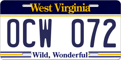 WV license plate OCW072