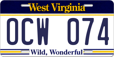 WV license plate OCW074