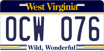 WV license plate OCW076