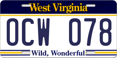 WV license plate OCW078
