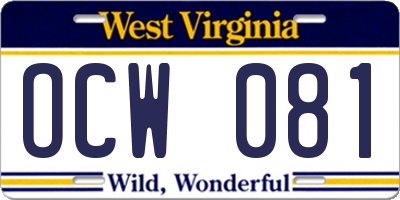 WV license plate OCW081