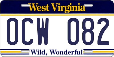 WV license plate OCW082