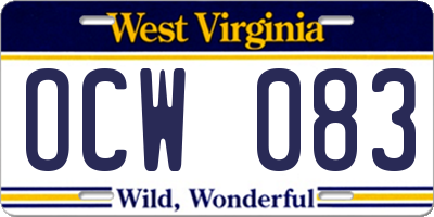 WV license plate OCW083