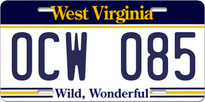 WV license plate OCW085