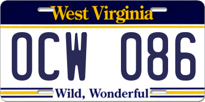 WV license plate OCW086