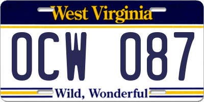 WV license plate OCW087