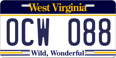 WV license plate OCW088