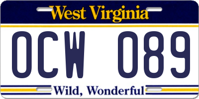 WV license plate OCW089