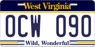 WV license plate OCW090