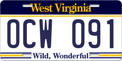 WV license plate OCW091