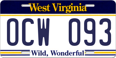 WV license plate OCW093