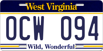 WV license plate OCW094