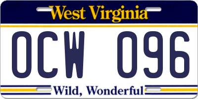 WV license plate OCW096
