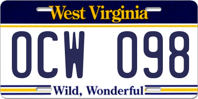 WV license plate OCW098