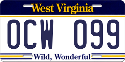 WV license plate OCW099