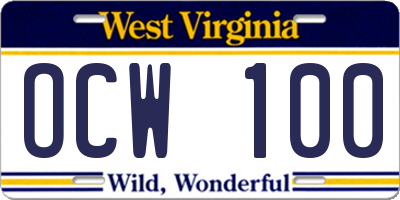 WV license plate OCW100