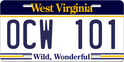 WV license plate OCW101