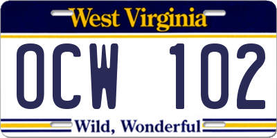 WV license plate OCW102
