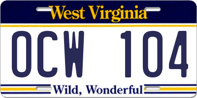 WV license plate OCW104