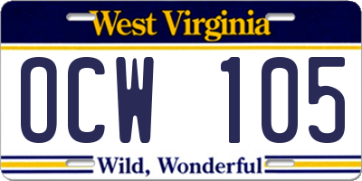 WV license plate OCW105