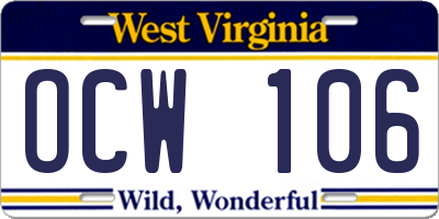 WV license plate OCW106