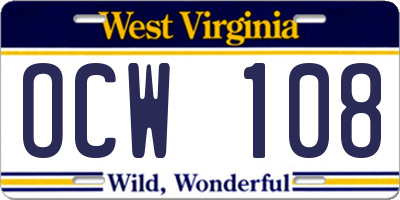 WV license plate OCW108