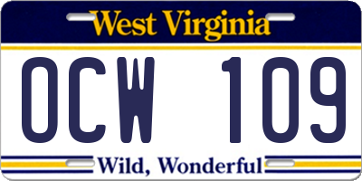 WV license plate OCW109