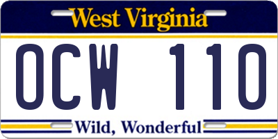 WV license plate OCW110