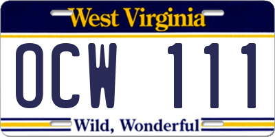 WV license plate OCW111