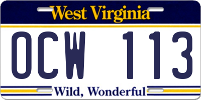 WV license plate OCW113