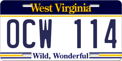 WV license plate OCW114