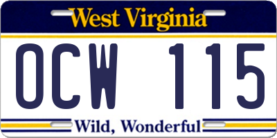 WV license plate OCW115