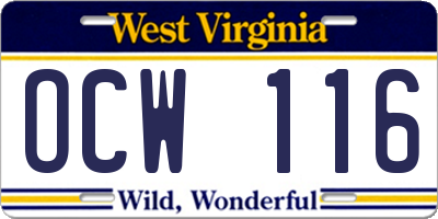 WV license plate OCW116