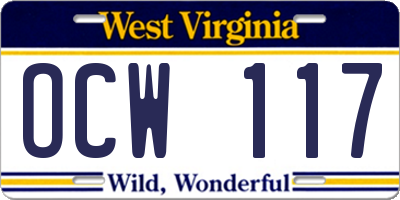 WV license plate OCW117