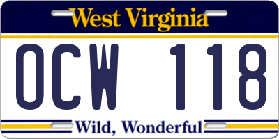WV license plate OCW118