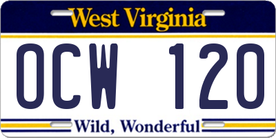 WV license plate OCW120