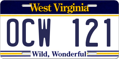 WV license plate OCW121