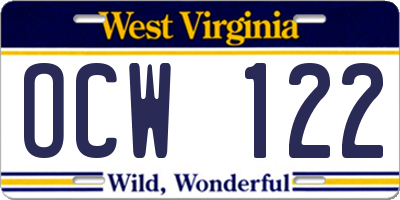 WV license plate OCW122